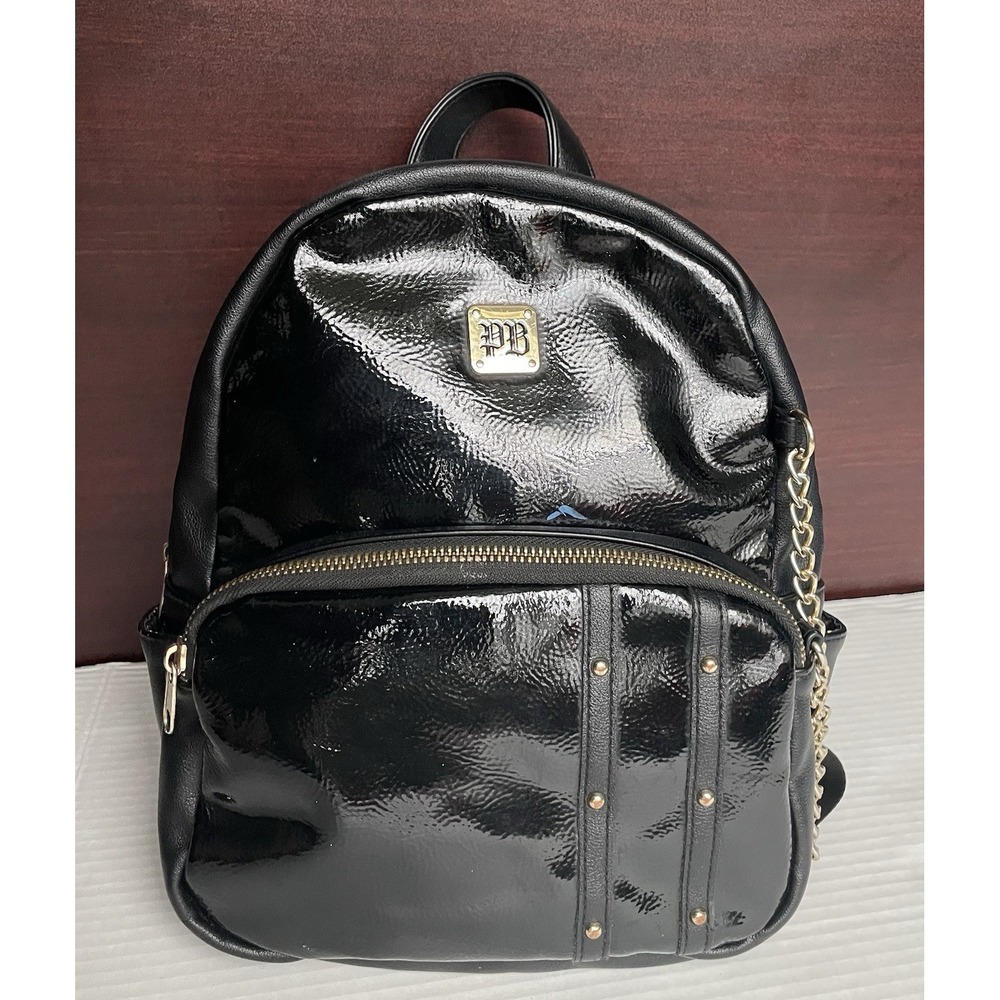 Playboy Spencer's Black Pebbled Bunny Leather Small Backpack Gold Chain Straps